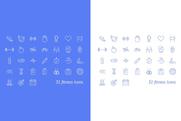 31枚健身运动主题矢量线性图标集 Fitness and Sport Vector Icons Set