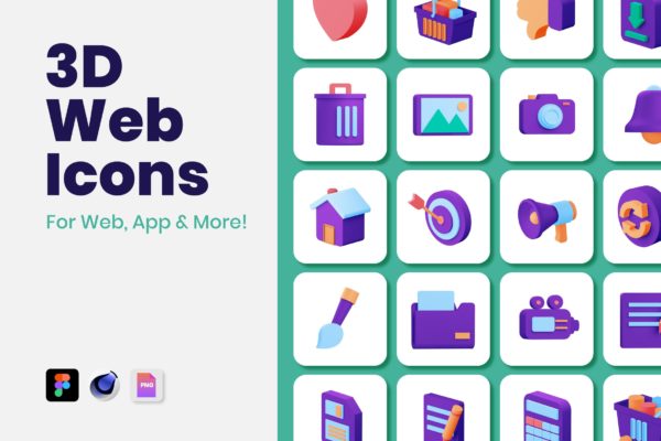 60个3D元素Web设计图标集 60 3D Web Icons