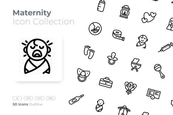 怀孕主题轮廓矢量图标合集 Maternity Outline Icon