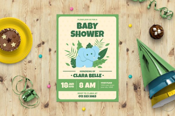 婴儿送礼会请柬宣传单模板下载 Baby Shower Invitation