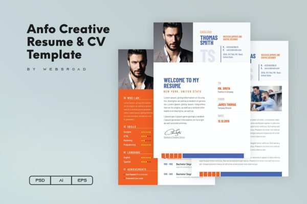 前端交互设计工程师电子简历模板 Anfo | Creative Resume & CV Template
