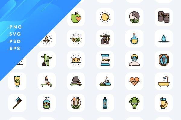 50枚养生主题彩色图标矢量素材 50 Wellness Icons