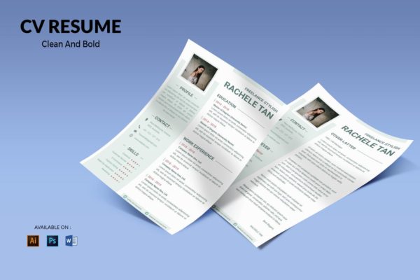 现代简约设计风格两列式简历设计模板 CV Resume Modern And Clean