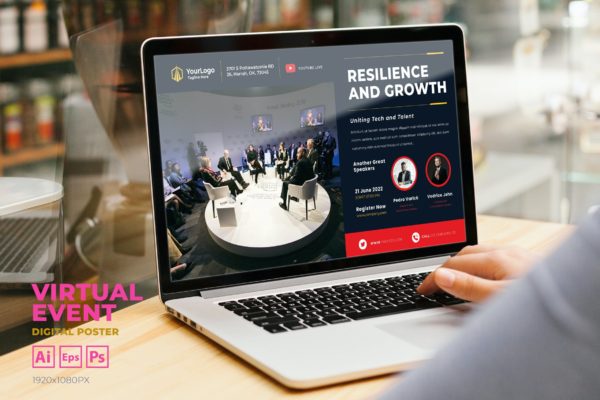 弹性增长主题商业活动数字海报传单设计模板v36 Business Virtual Event Digital Poster Flyer