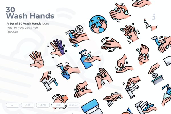 30枚科学洗手方法矢量图标 30 Wash Hands Icons