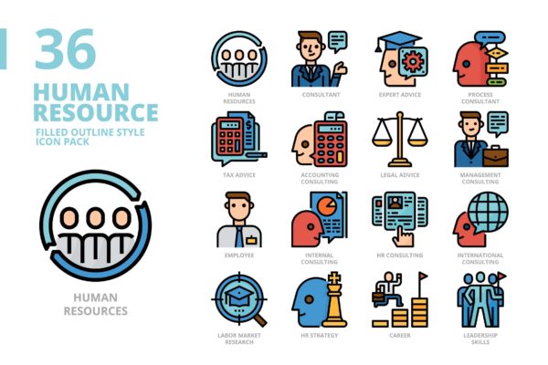 人力资源填充轮廓图标素材 Human Resource Filled Outline Style Icon