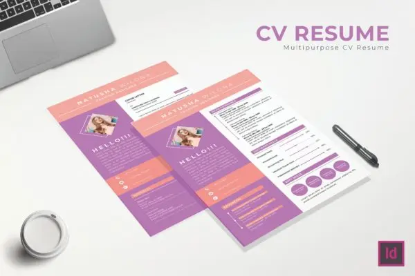女性时尚设计师粉色系风格简历设计模板 Complite Design CV Resume