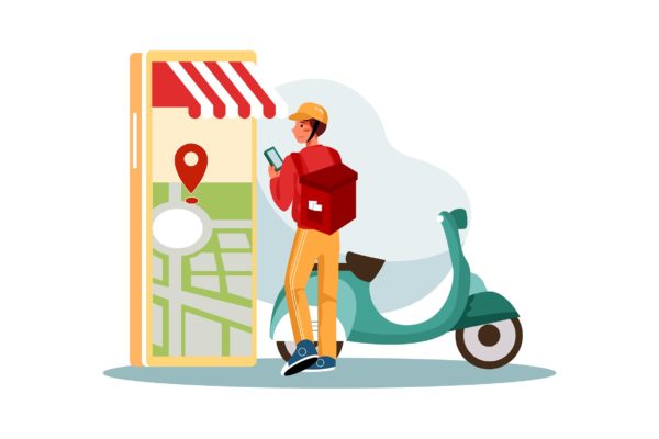 外卖送餐概念插画矢量素材 Food Delivery Illustration concept