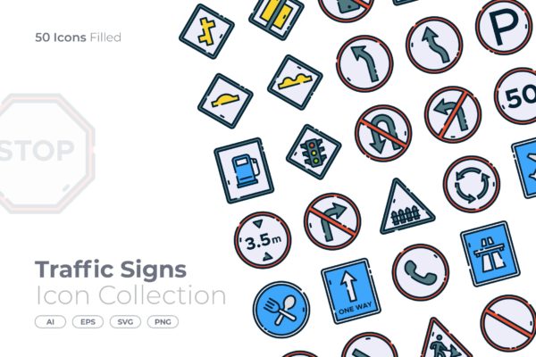 交通标志主题填充矢量图标合集 Traffic Signs Filled Icon