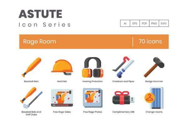 Astute系列-70枚情绪发泄主题矢量图标 70 Rage Room Icons – Astute Series