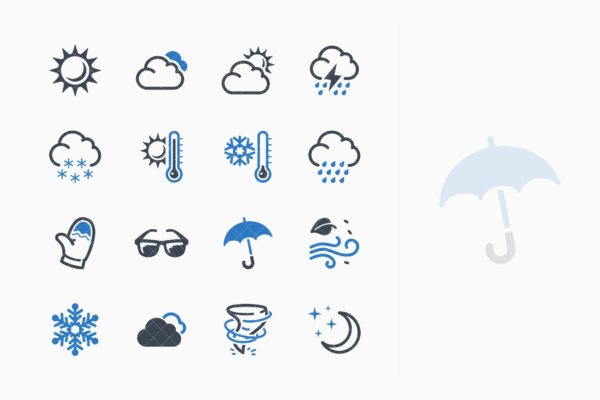 蓝色系列-天气预报主题矢量图标集 Weather Icons – Blue Series