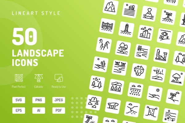 景观元素线条图标素材 Landscape Line Icons