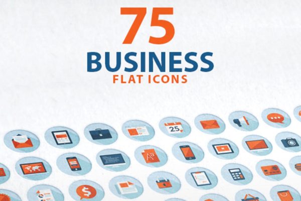 75枚商务主题圆形长阴影矢量图标 Set of Flat Design Business Icons