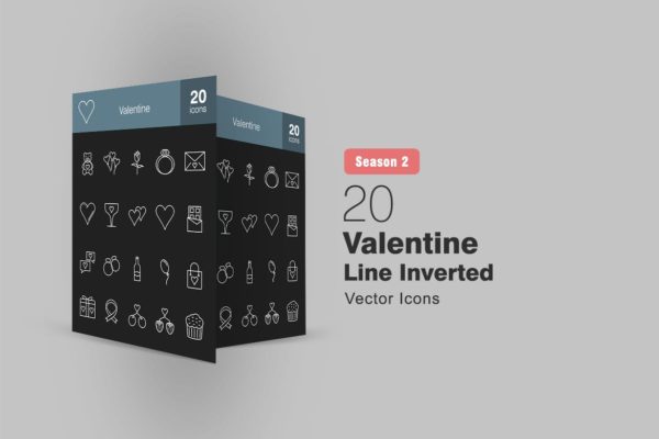 20枚情人节主题反转色矢量线性图标II 20 Valentine Line Inverted Icons Season II