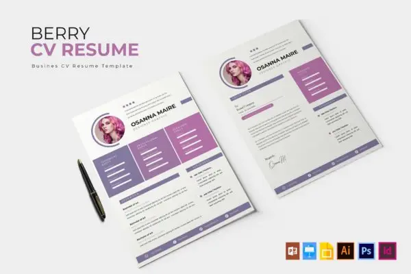 粉红色女性职业简历&介绍信排版模板 Berry | CV & Resume