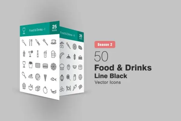 50枚美食&饮料主题矢量线性图标II 50 Food & Drinks Line Icons Season II