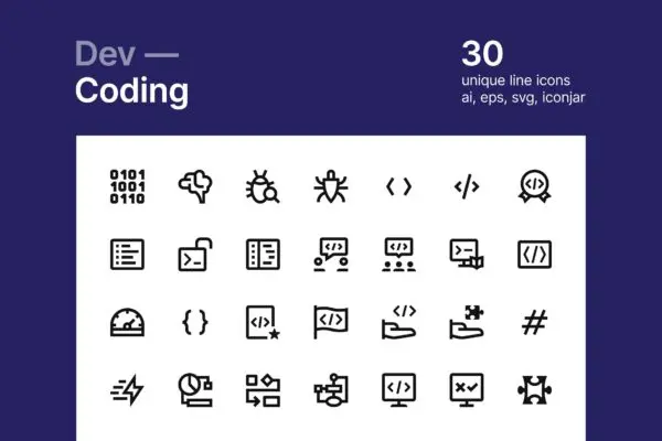 30枚编程开发主题矢量线性图标 Coding icons