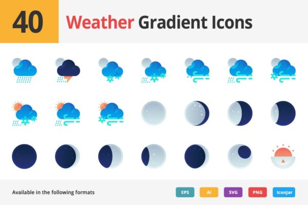 40枚天气预报渐变色矢量图标 Weather Vector Gradient Icons