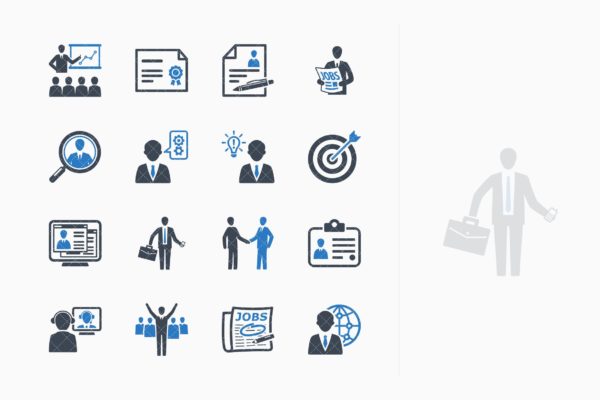 蓝色系列-招聘就业主题矢量图标集 Employment & Business Icons – Blue Series
