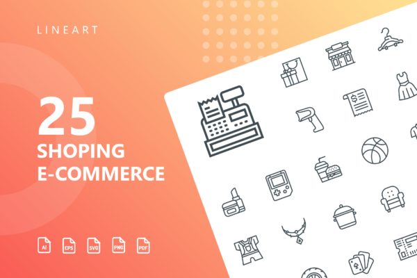 25枚网上购物电子商务矢量线性图标v2 Shopping E-Commerce Line Icons