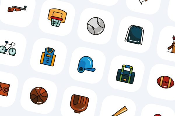 100枚运动装备彩色图标矢量素材 100 Sports Equipment Icons