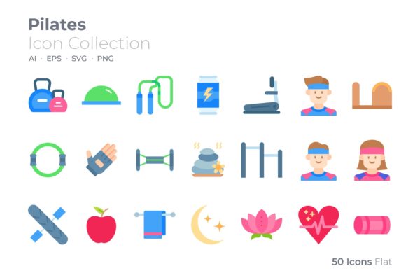 普拉提主题彩色矢量图标合集 Pilates Color Icon