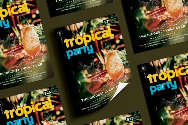 热带鸡尾酒活动派对海报模板 Tropical Cocktail Poster Template
