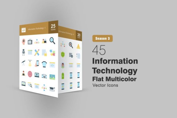 45个信息技术主题扁平化图标 45 Information Technology Flat Icons