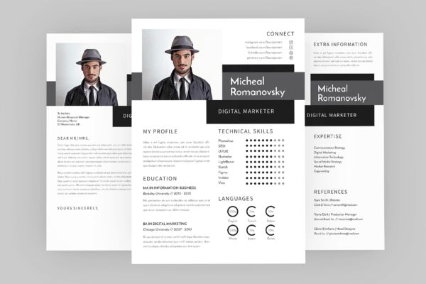 数字营销经理简历版式设计模板 Micheal DIgital Resume Designer