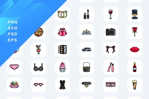 40个女性元素彩色图标素材 40 Bachelorette Icons