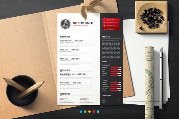 两列式创意总监简历设计模板 CV Resume