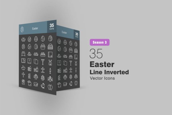 35枚复活节主题反转色矢量线性图标III 35 Easter Line Inverted Icons Season III