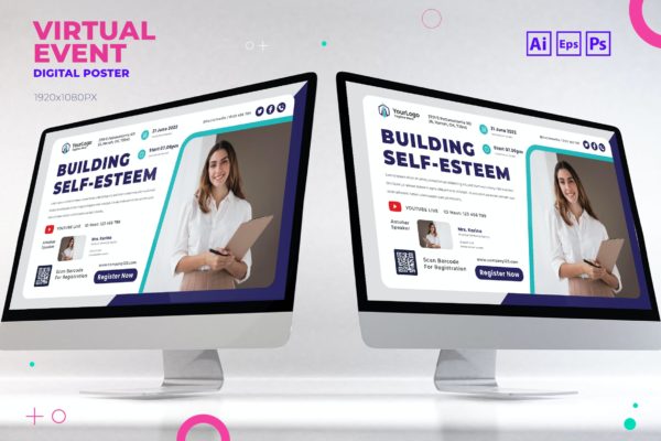 商业活动数字海报传单设计模板v6 Business Virtual Event Digital Poster Flyer