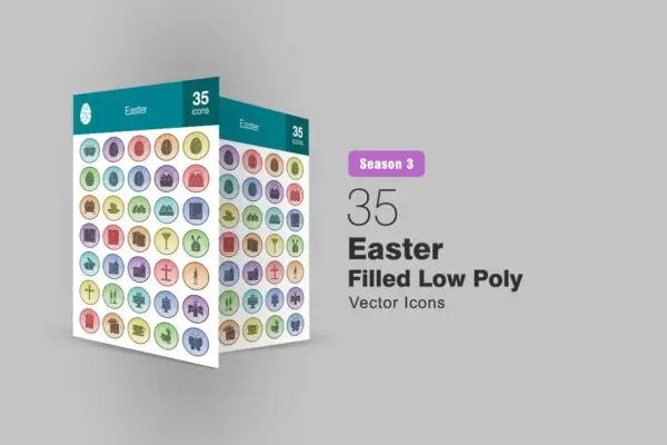 35枚复活节主题低多边形填充图标III 35 Easter Filled Low Poly Icons Season III