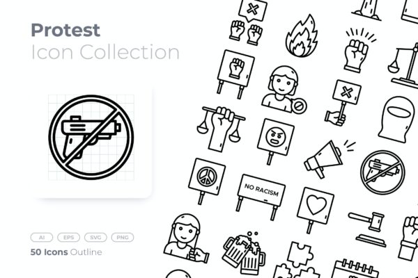 反对主题轮廓图标矢量素材 Protest Outline Icon