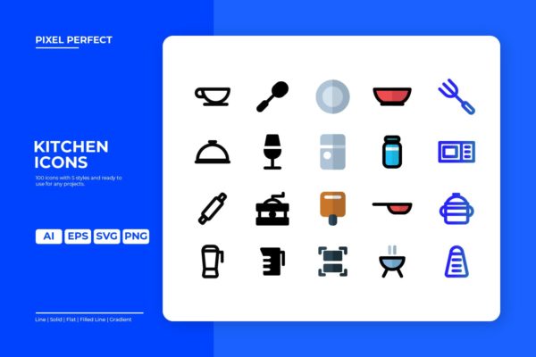 厨房用具矢量图标-5种风格 Kitchen Icon – 5 styles