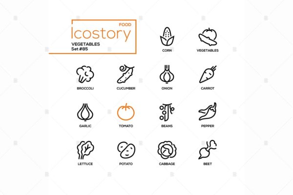现代设计风格蔬菜主题矢量线性图标 Vegetables – modern line design style icons set