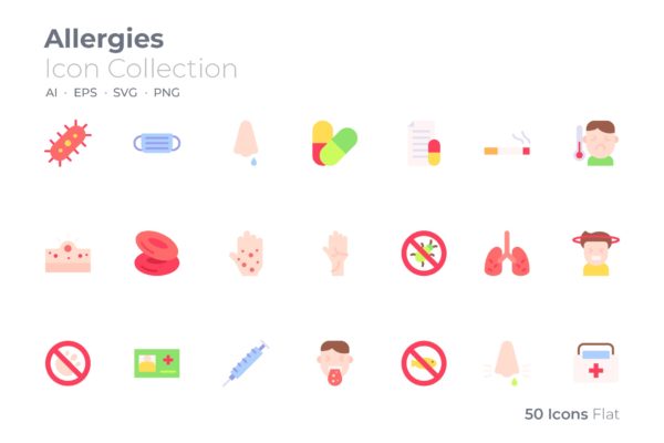 过敏主题彩色矢量图标合集 Allergies Color Icon