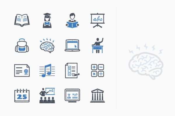 蓝色系列-教育主题矢量图标集v2 Education Icons Set 2 – Blue Series