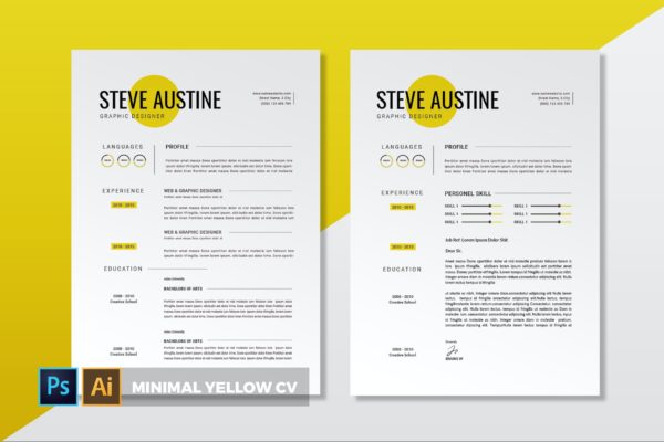 极简黄色风格创意电子简历设计模板 Minimal Yellow | CV & Resume