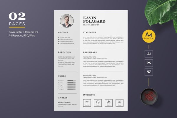 经典两列式排版风格电子简历设计模板v1 Clean Resume / CV Template