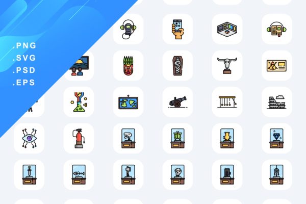 50个博物馆彩色图标素材 50 Museum Icons