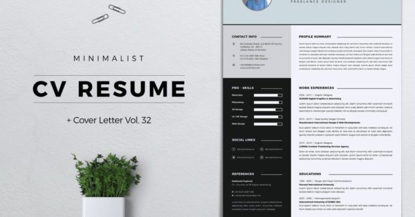 极简主义设计风格简历版式设计模板v32 Minimalist CV Resume Vol. 32