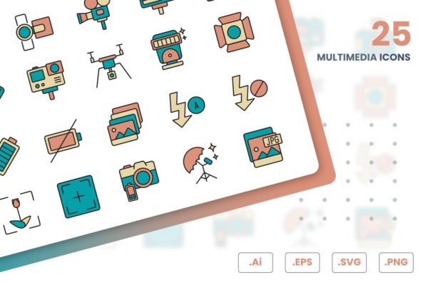 25枚摄影多媒体主题矢量图标素材 Multimedia Icons Set