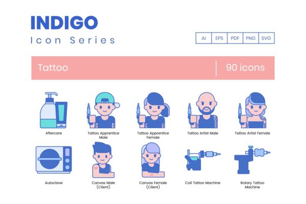 90枚纹身主题线条图标矢量素材 90 Tattoo Line Icons