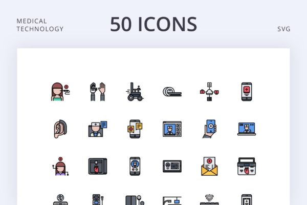 50枚医疗技术科技主题矢量图标 Medical Technology 50