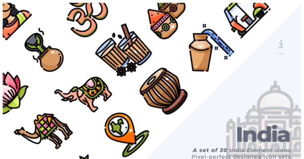 30枚印度民族元素矢量图标 30 India Element Icons