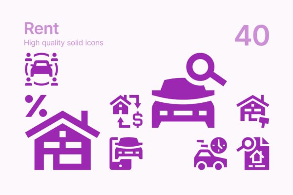 40枚租赁纯色图标矢量素材 Rental Icons