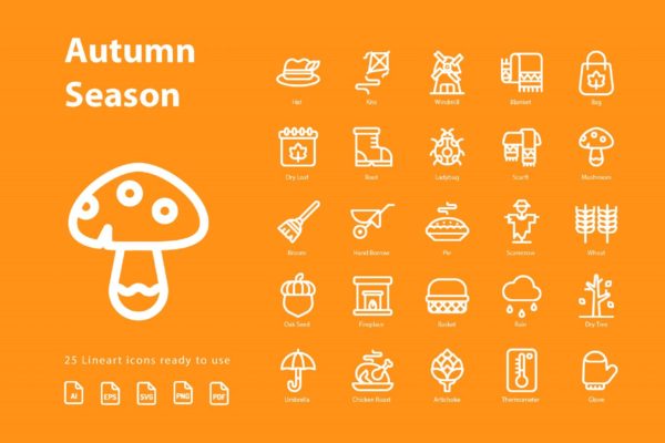秋天季节主题线性图标矢量图标v2 Autumn Second Season (Line)