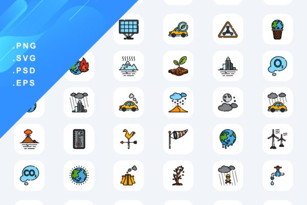 30个气候变化彩色图标素材 30 Climate Change Icons